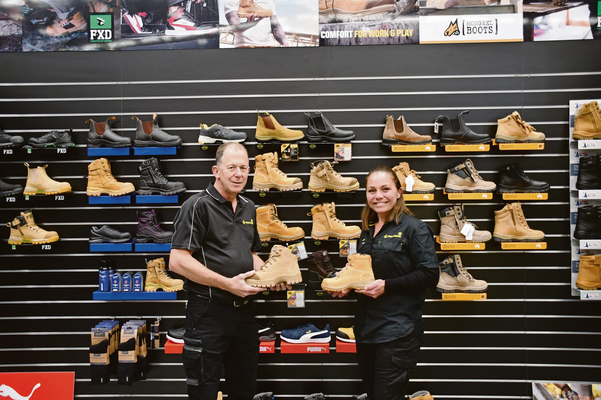 Boots on Mitre 10 ground for Barossa Workwear