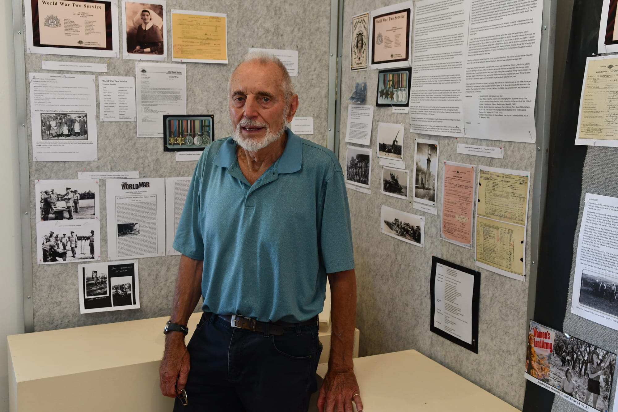 Wednesday - Step Back In Time: John Wohling looking at family members mentioned in the exhibition, including his father, Corporal Edwin Wohling, aunty, Lieutenant Alvera Dora Lindner and her eventual husband, Captain Murray Hartley Fowler.