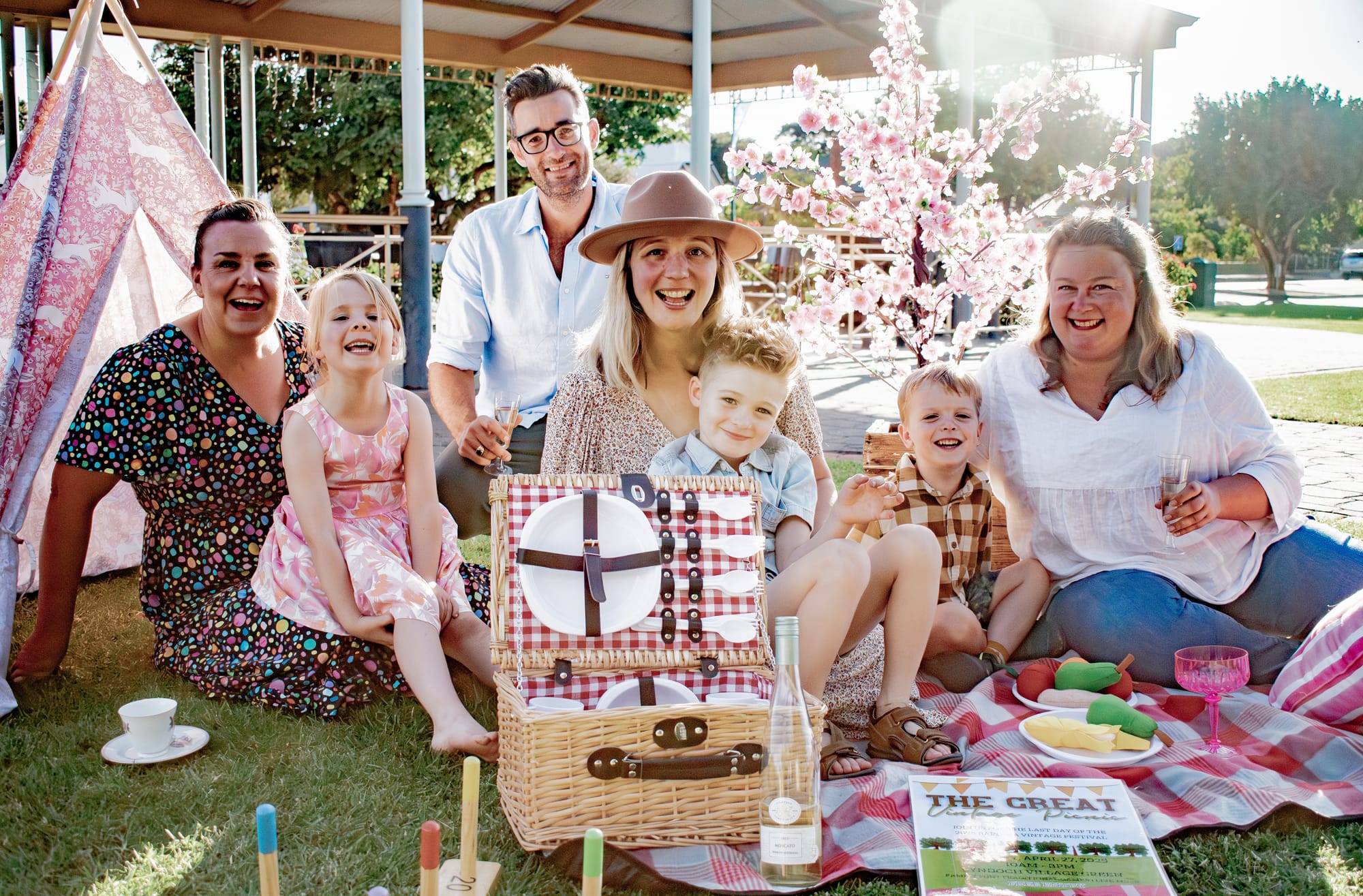 Deb Herring and Zara, aged six, Lyndoch; Andrew, Anita and Paul Mariani, aged five, Lyndoch; Carla Wiese-Smith and Oskar Redman, aged four, Williamstown.