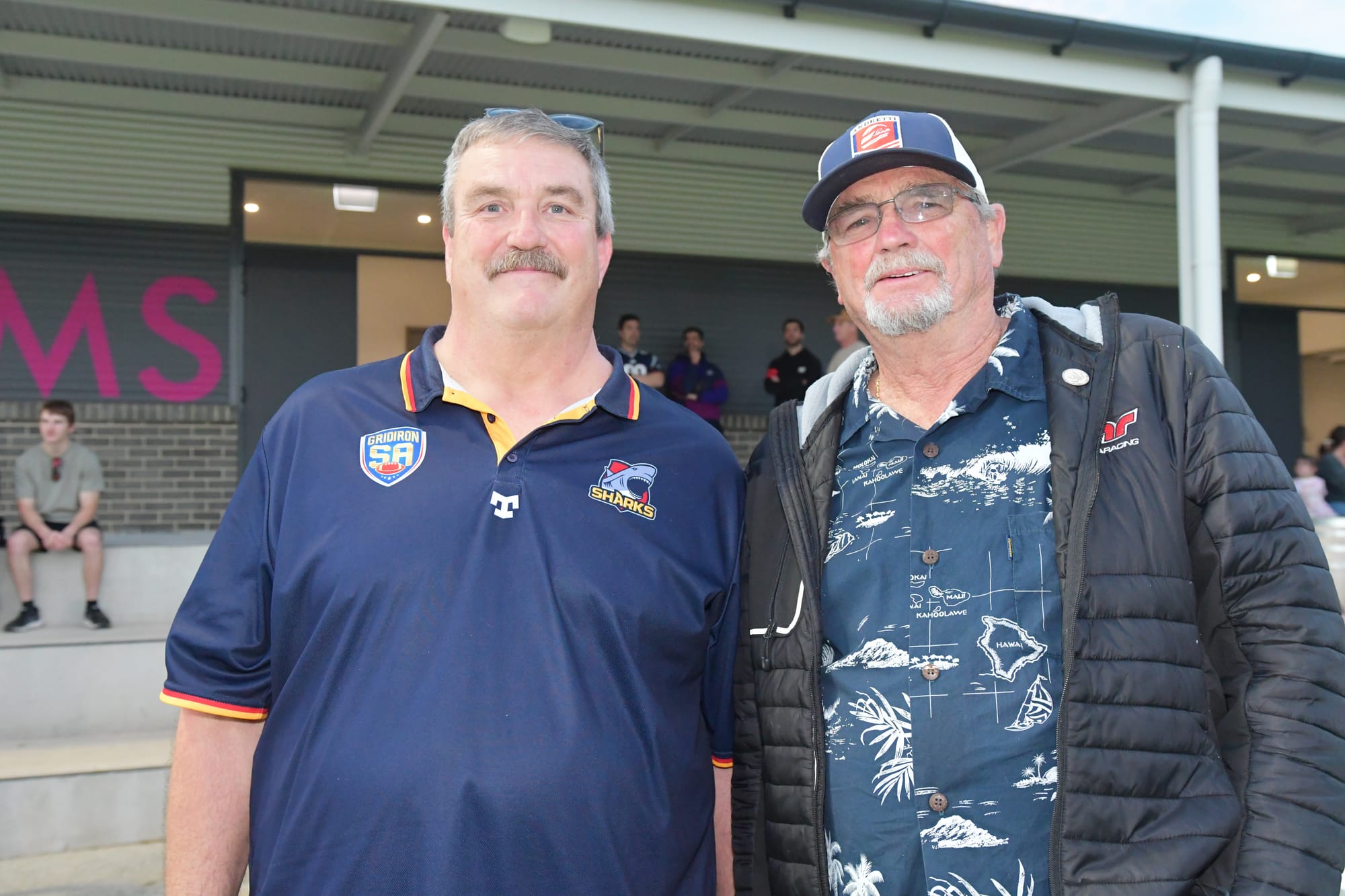 Steve Rain, one of the coaches of the Sharks, originally from Connecticut, USA, pictured with Nick Taylor of Tanunda and Connecticut.