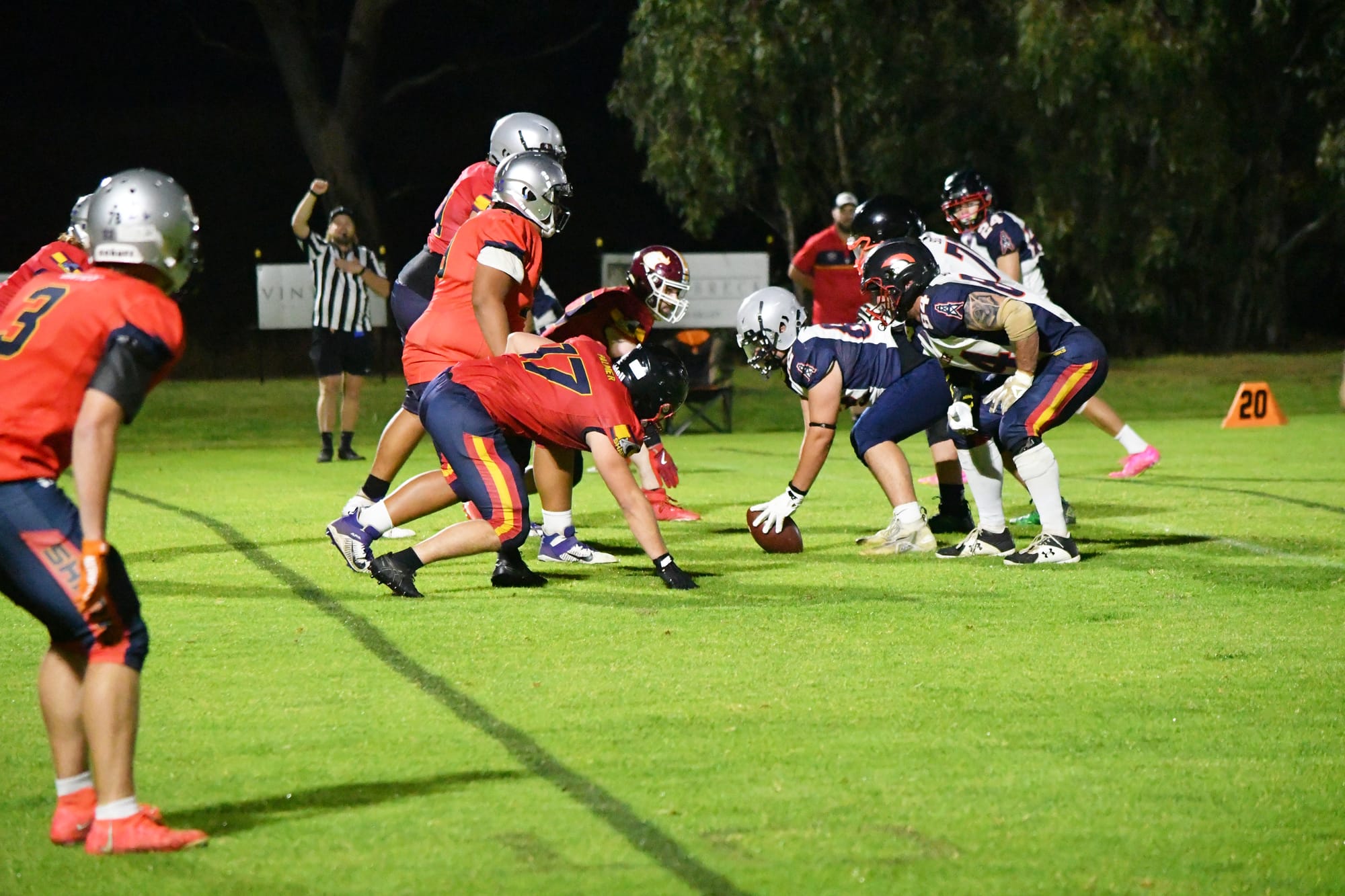 Players on the line of scrimmage.