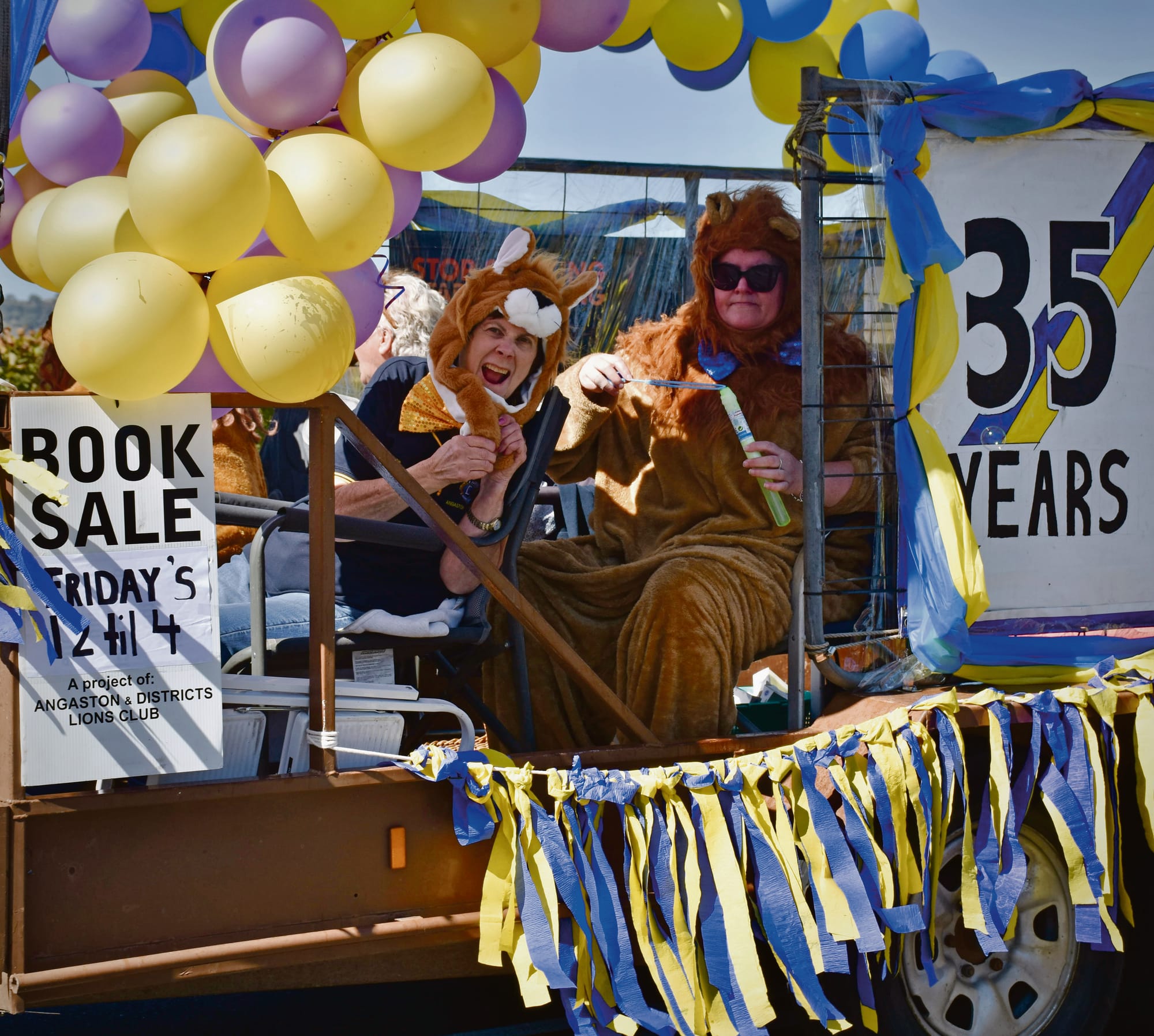 Jane Russack roaring like a Lion on the Angaston Lions Club float.