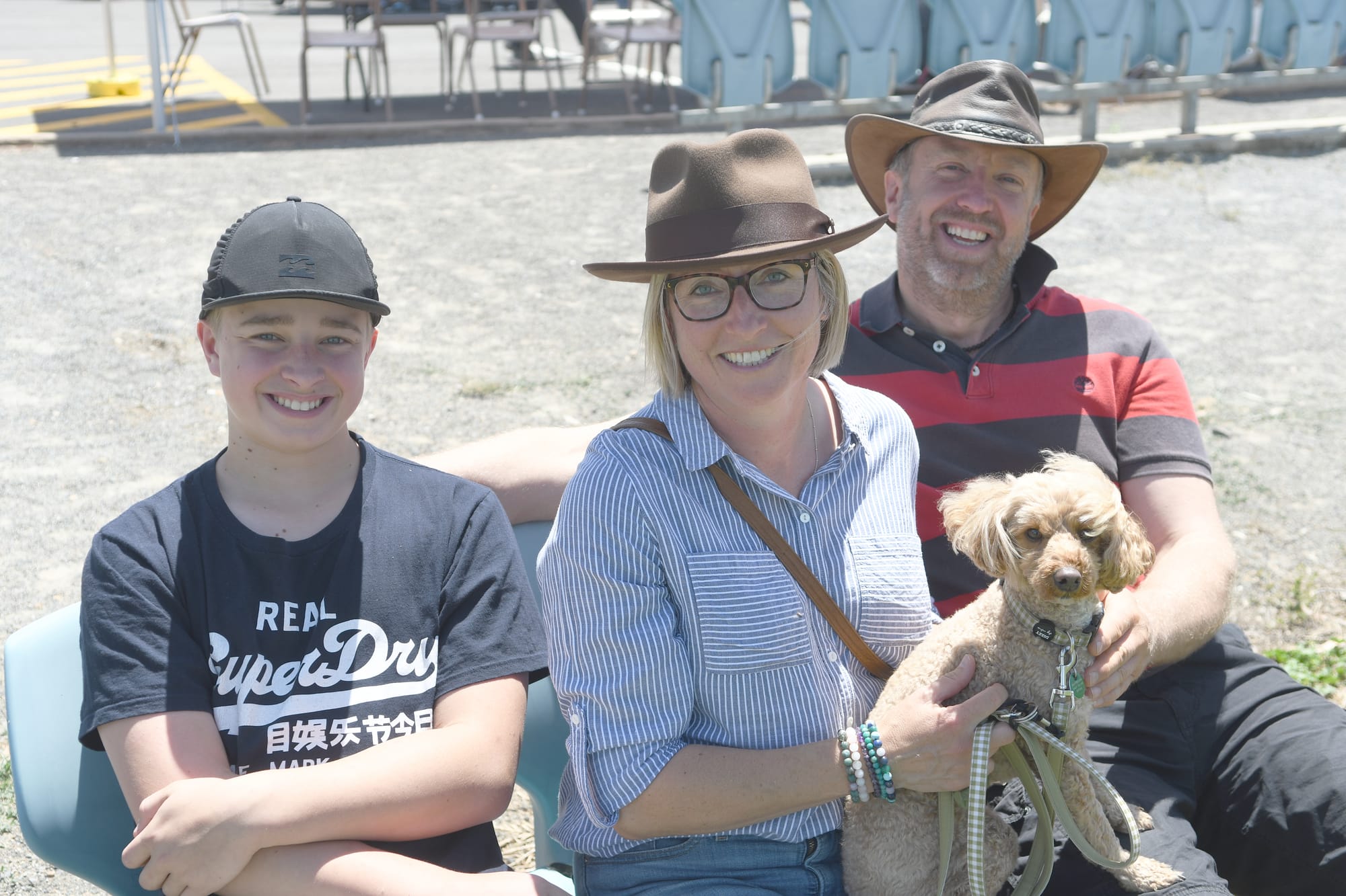 Charlie, Bec and Matt Wade with their dog Louis from Dutton enjoy the 2024 Eudunda Show. File photo by Clem Stanley.
