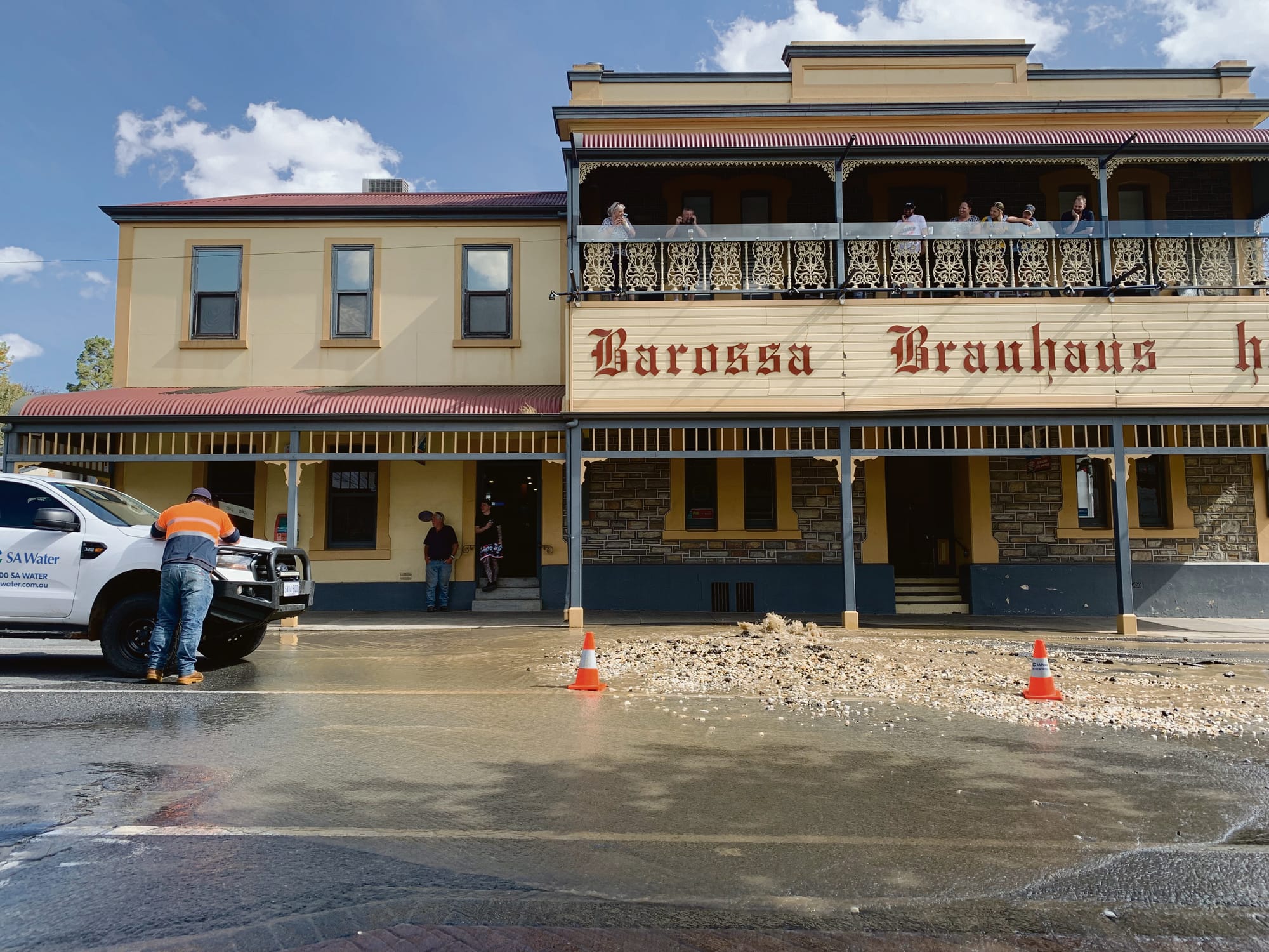 Wild water eruption at Angaston