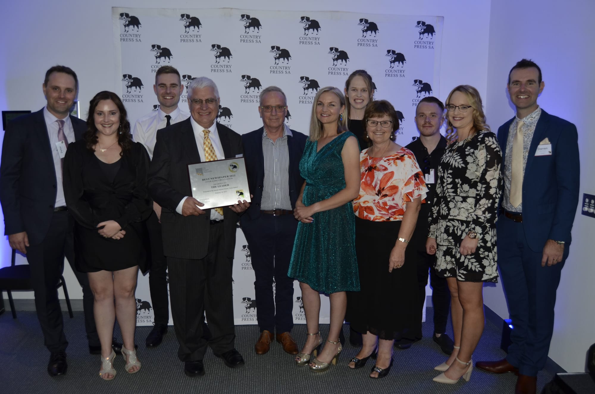 Representing our group’s two newspapers. Giorgina McKay, winner of the Young Journalist of the Year; Peter Robinson, Sara Gilligan, editor of The Southern Argus; Adam Robinson, Her Excellency the Honourable Frances Adamson AC, Governor of South Australia; Tony Robinson, Managing Editior of The Leader; Angela Robinson, Ashleigh Seedsman, Tara Nash, Mel Juanay, Darren Robinson, President, Country Press S.A. and Matthew Webster.